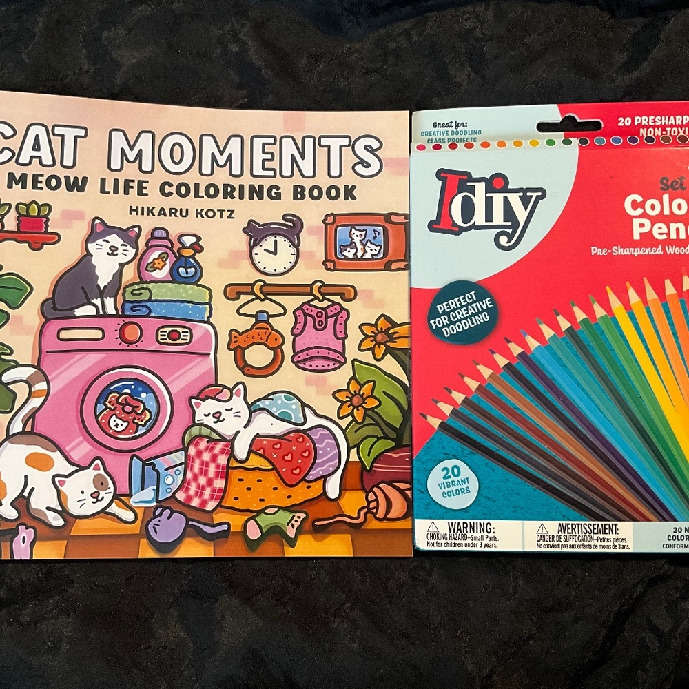 Cat Moments Coloring Book + 20 Colored Pencils – Cat Lover Gift Set